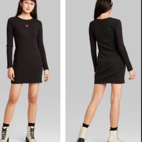 Wild Fable Bodycon Dress Black Embroidered Size S - Picture 2 of 6